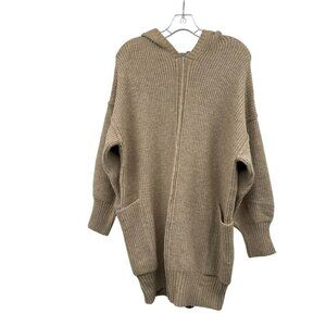 LUSH Womens Knit Tunic Sweater Hooded Long Sleeve Tan Size Large
